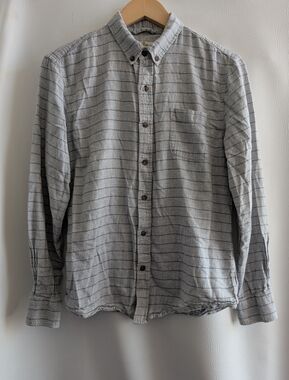 Marine Layer Men's Cotton Shirt in Light Gray with Blue Stripes - S